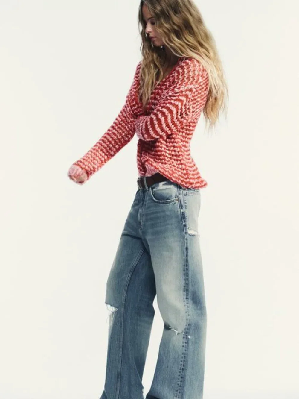 Zara Open Knit Polo Sweater.